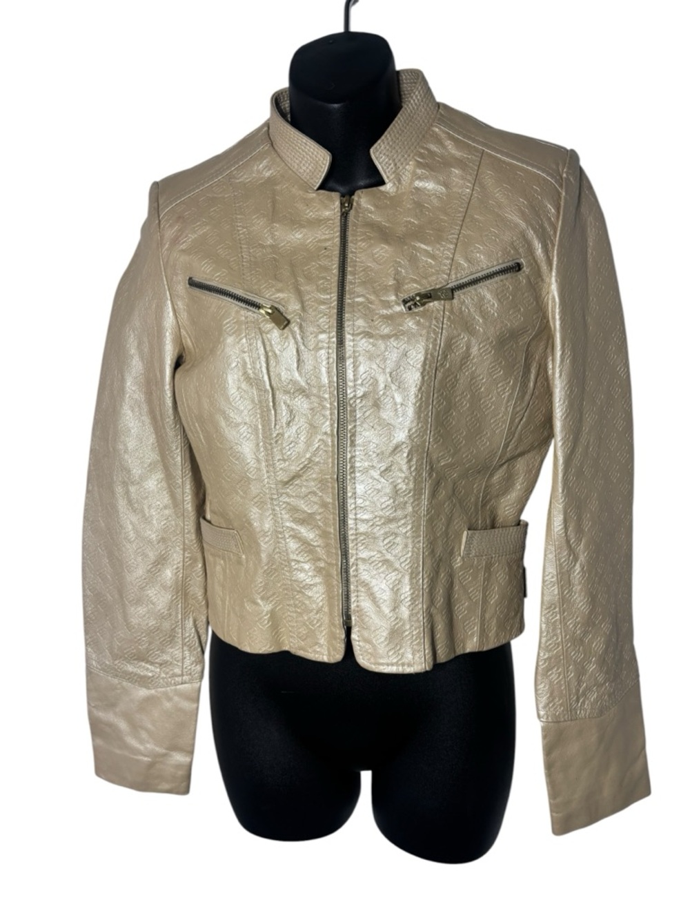 Rocawear women’s vintage y2k small‎ crop leather jacket tooled logo
